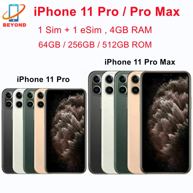 Original Apple iPhone 11 Pro / Max ProMax 64GB 256GB ROM 5.8'&6.5' Genuine OLED Face ID A13 4G 98% New Unlocked Cell Phone