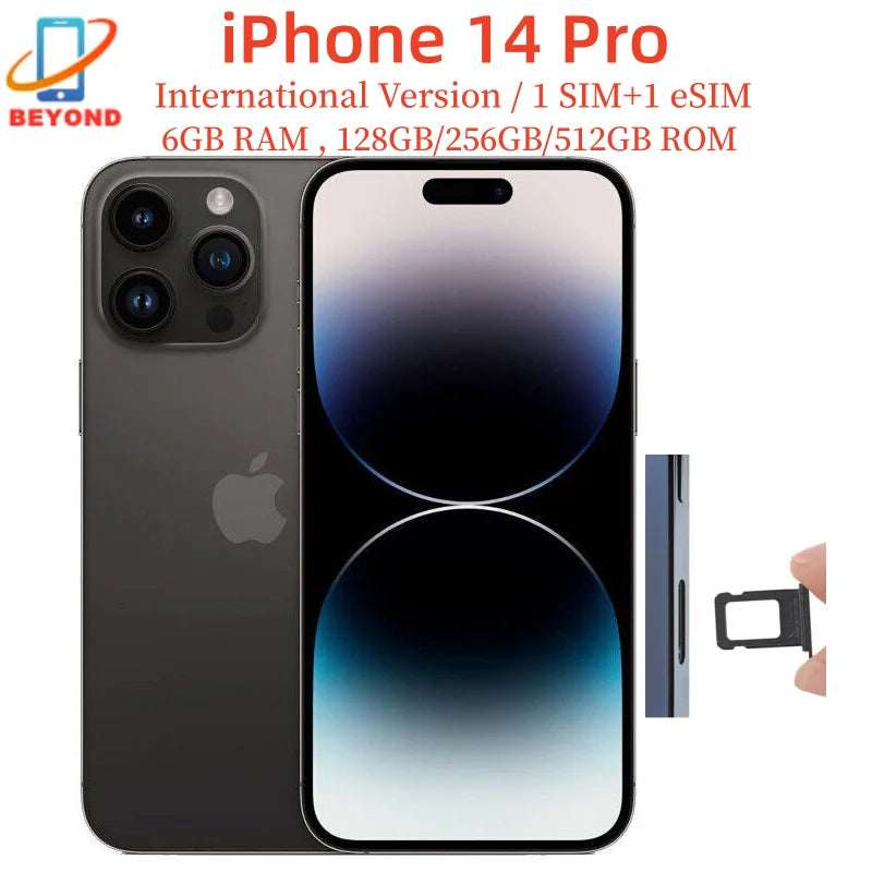 Apple iphone 14 pro 128/256/512gb rom 6gb ram 1sim + 1esim original 6.1 "oled face id nfc a15 desbloqueado 5g 98% novo smartphone aparelhos usados