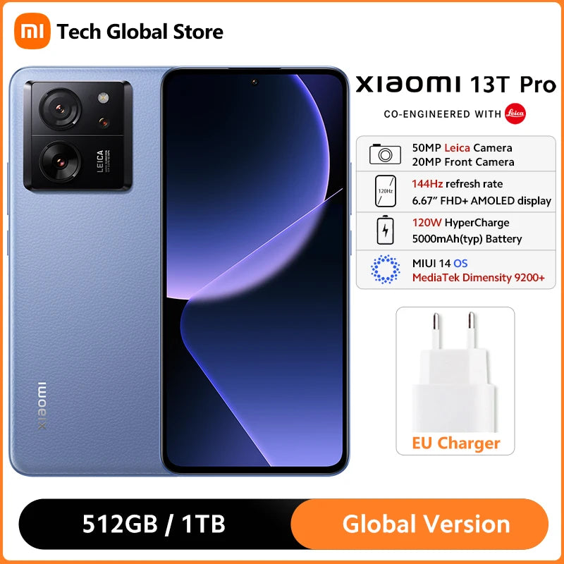 Versão global xiaomi 13t pro 5g smartphone 6.67 "144hz fhd + display amoled 50mp câmera leica ip68 à prova dip68 água 120w hypercharge