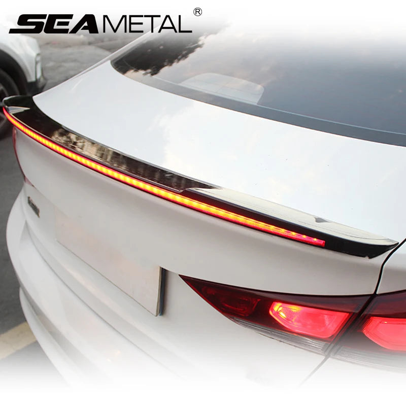 SEAMETAL 120cm Led Spoiler Light Universal Carbon Fiber Car Rear Spoiler Flow Lamp The Third Brake Light Stop Signal Lights 12V