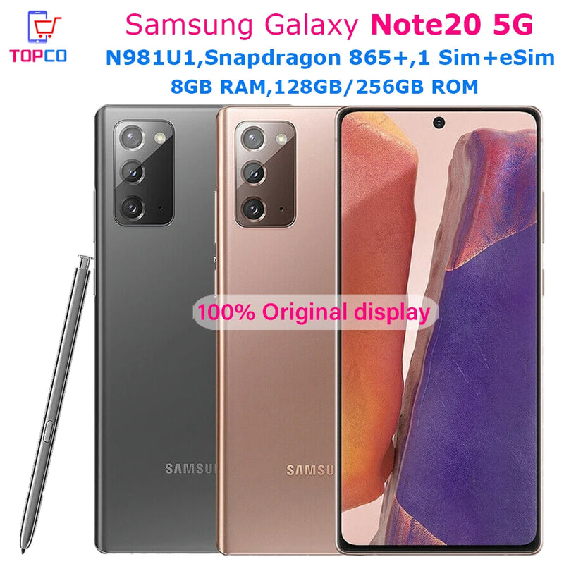 Samsung Galaxy Note20 5G N981U1 128GB ROM Snapdragon 865 Octa Core 8GB RAM 6.7" 64MP&Dual 12MP eSim Unlocked Original Cell Phone