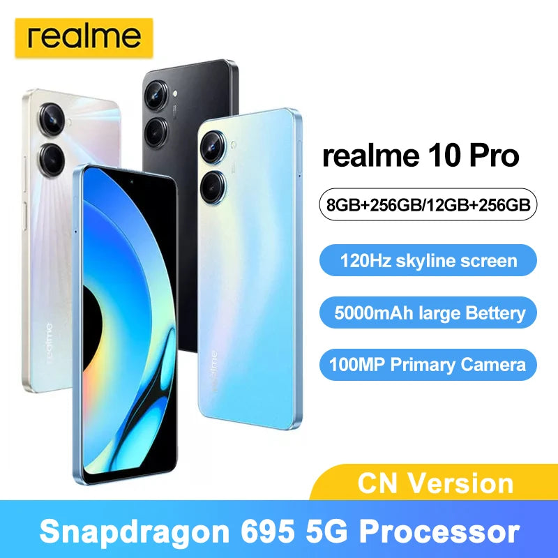 Global rom realme 10 pro 5g smartphone 120hz snapdragon 695 processador 6.72 "108mp celular 5000mah bateria android telefone