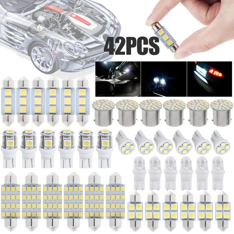 42 peças led luzes interiores do carro t10 6000k smd led substituição placa de licença/lâmpadas de leitura xenon branco interior lâmpadas