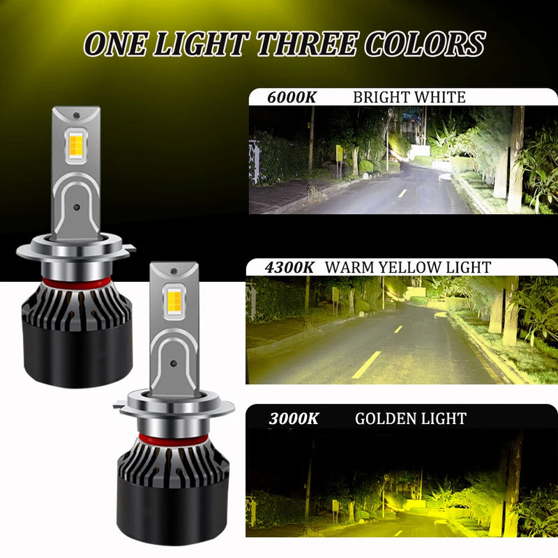 2x 100W Amarelo Branco Duas Cores Carro LED Farol 3000K+4300K+6000K H4 H8 H11 HB3 9006 H7 LED Nevoeiro Lâmpadas 12V 12000LM Luzes de Nevoeiro