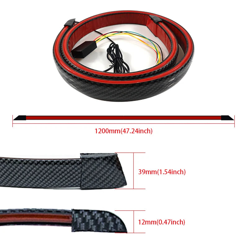 SEAMETAL 120cm Led Spoiler Light Universal Carbon Fiber Car Rear Spoiler Flow Lamp The Third Brake Light Stop Signal Lights 12V